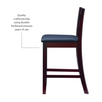 Triena Soho 24" Dark Cherry Wood and Brown Faux Leather Counter Stool