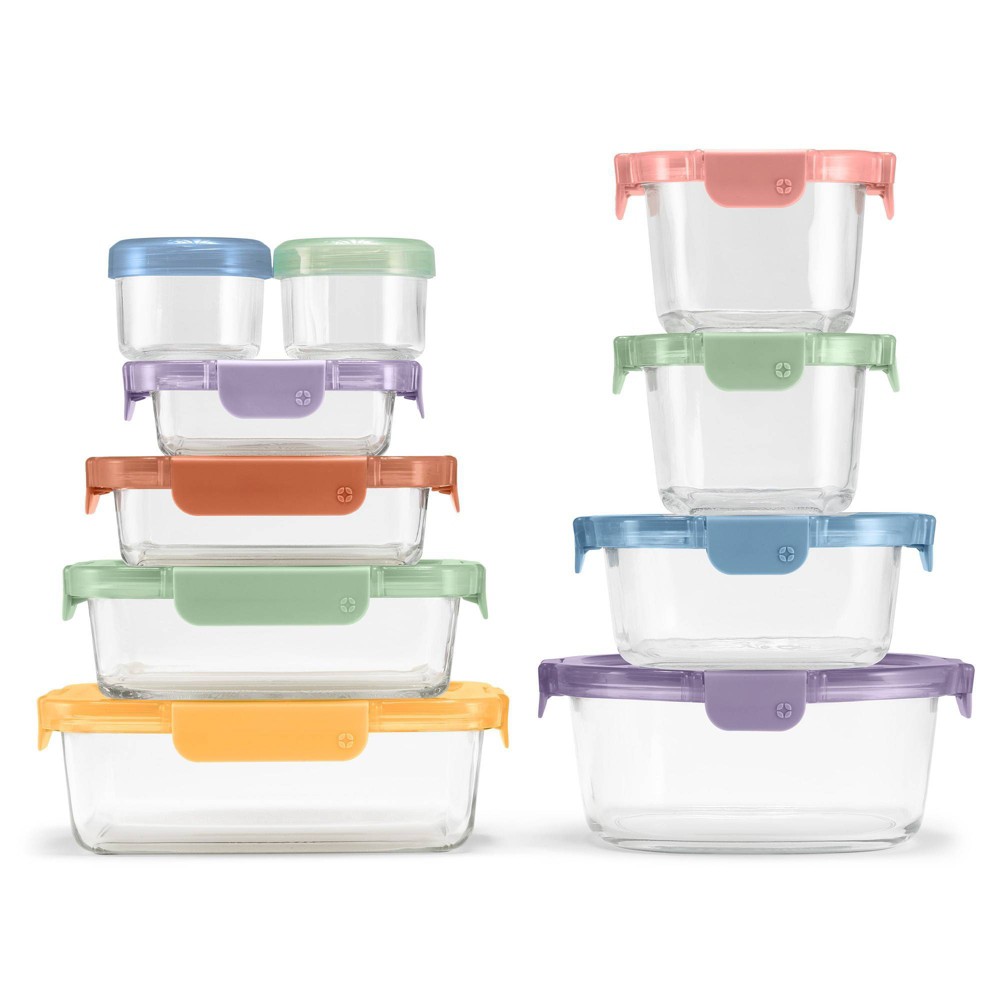 Photos - Food Container Ello 20pc Color Lock Mixed Food Storage Container Set: Glass & Polypropylene, Multicolored, Microwave & Oven-Safe