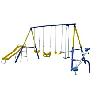 Sportspower Royal Fun Metal 2 Standing Swing with 2 Kids' Roman Glider Swing and 38" Saucer Swing Set - 1 of 4