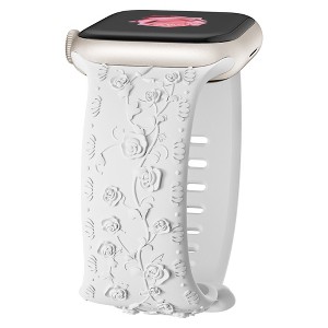 HTUTWOO Rose Engraved Apple Watch Band, Floral Sport Silicone Strap 38/40/41/42/44/45/46/49 mm for iWatch Series 11 10 9 8 7 6 5 4 3 2 1 SE Ultra - 1 of 4