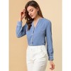 INSPIRE CHIC Women's Contrast Trim V Neck Long Sleeve Button Up Elegant Blouse Shirt - 3 of 4