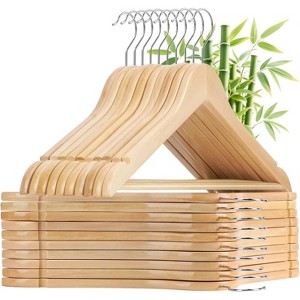 Zevemomo 30-Pack Wooden Hangers,Non-Slip with 360¡ãSwivel Hooks &Shoulder Notches,Heavy Duty Clothing Hangers for Jackets Shirts Coats Suits(Natural) - 1 of 4