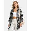 EXLURA Womens Plaid Flannel Shacket Long Sleeve Button Down Shirts Long Jackets Oversized Fall Fashion Outfits - 3 of 4