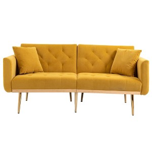 VYNXARIA Velvet Sofa ,Accent sofa,loveseat sofa with metal feet,Mustard - 1 of 4