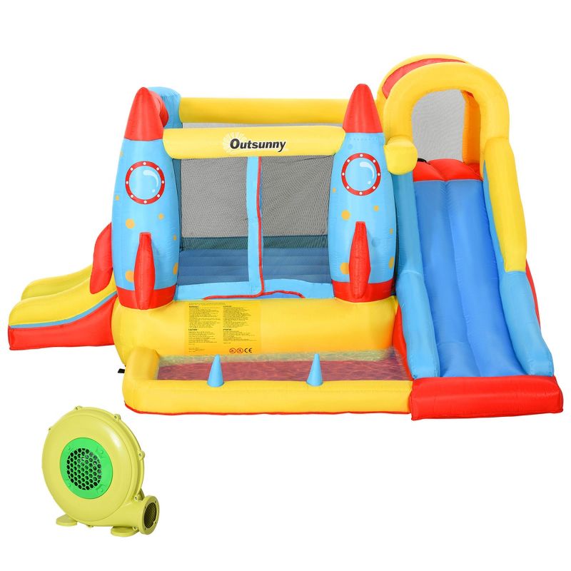 Outsunny 4-in-1 Kids Inflatable Bounce House Jumping Castle with 2 Slides, Climbing Wall, Trampoline, & Water Pool Area, Air Blower, 5 of 10