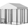 PawHut Outdoor Dog Kennel with Roof, 5.9' x 5.9' x 6' Heavy Duty Welded Wire Dog Playpen Fence with Rotating & 4-Level Adjustable Feeding Bowls - 4 of 4
