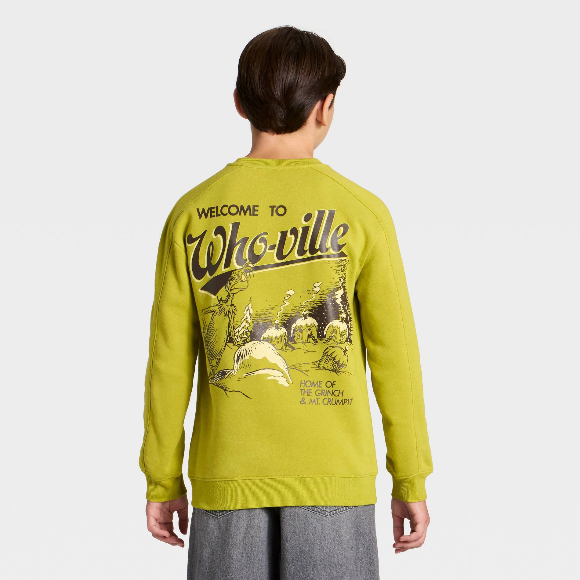 Boys' The Grinch Whoville Front and Back Graphic Fleece Sweatshirt - Green