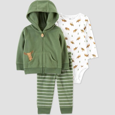 Image of Carter's Just One You® Baby Boys' Moose Fleece Top & Bottom Set - Olive Green Newborn