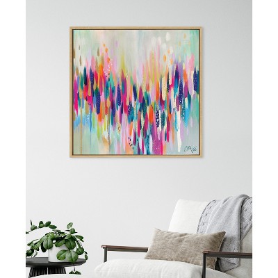 Colorful Abstract Brushstroke Canvas Wall Art in Natural Frame, 30x30