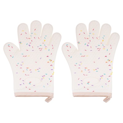 Unique Bargains Heat Resistant Kitchen Textiles Soft Lining Silicone Oven Mitts 2 Pcs