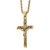 Chisel Stainless Steel Antiqued and Polished Yellow IP-plated INRI Crucifix Pendant Box Chain Necklace 22" - 2 of 4