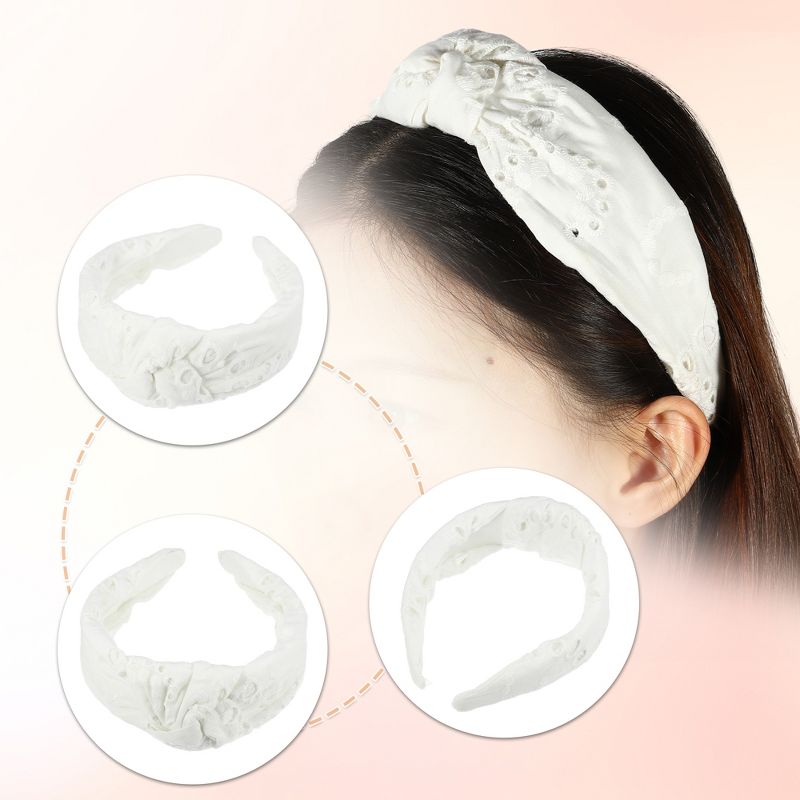 Unique Bargains Women's Floral-Pattern Knotted Headband White 1 Pc, 3 of 7