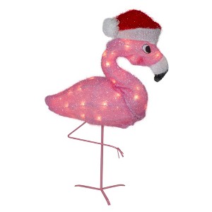 Northlight 24" Pink Flamingo in Santa Hat Outdoor Christmas Decoration - 1 of 4