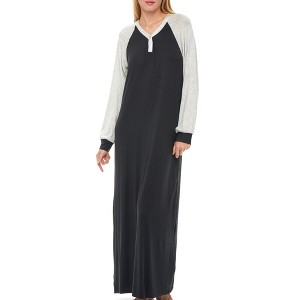 ADR Women's Soft Knit Nightgown, Full Length Long Henley Night Gown Pajamas Raglan Sleep Dress with Pockets - 1 of 4