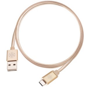 SilverStone Technology  Reversible USB-A to USB TYPE-C cable1 meter Nylon Braided and aluminum shell Gold - 1 of 4