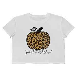 Rerun Island Women Grateful Thankful Blessed Animal Print Pumpkin Short Sleeve Graphic Cotton Cropped Loose T-shirt - 1 of 4