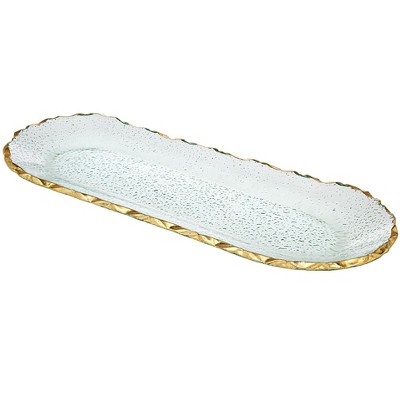 HomeRoots 18" Clear and Gold Oval Crystal Serving Tray