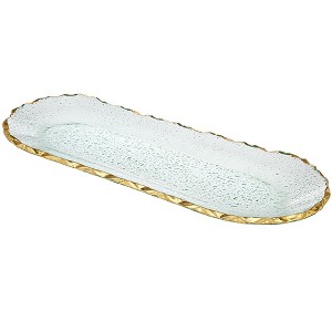 HomeRoots 18" Clear and Gold Oval Crystal Serving Tray - 1 of 4