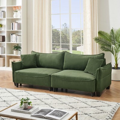 FURNIinspire Sofas Modern Double Fabric Sofa for Living Room, Apartment, Office with Two Throw Pillow, for Living Rooms, Green, 87.8"*35.4"*32.3"