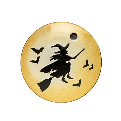 Gallerie II Witch on Broom with Bats Halloween Glass Plate