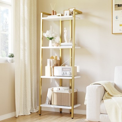 4 Tier Bookshelf, Gold Narrow Bookshelf, Small Bookshelf with Open Display Shelves, Bookcase for Bedroom Living Room Home Office