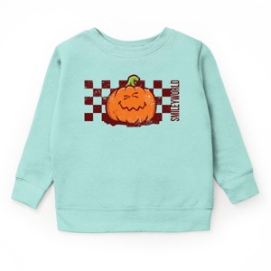 The Juniper Shop SmileyWorld Pumpkin Face Checkered Youth Sweatshirt - M - Seafoam - 1 of 4