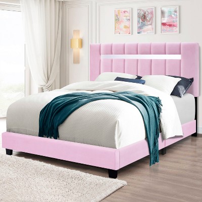 Queen Size Upholstered Platform Bed Frame with Adjustable Headboard 4W, Black/Green/Pink -ModernLuxe