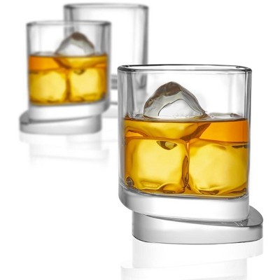 JoyJolt Aqua Vitae Square Whiskey Glass-Set of 2 Glasses with Off Set Base - 9.6 oz