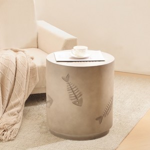 KWPZQEB Round Side Table, Outdoor Side Table with Unique Fish Design, 18" Tall Modern Accent End Table for Patio, Garden, Balcony, Living Room, Gray - 1 of 4