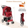 Costway 4 Wheel Pet Stroller w/ Storage Basket & Tray Adjustable Canopy Pets Burgundy - 3 of 4