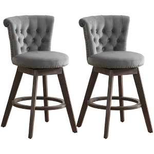 QingMoon 360° Swivel Bar Stools, Velvet Counter Height Chairs Set of 2 with Footrest Ring and Tufted Button Trimmed Edges for Kitchen Island, Pub - 1 of 4