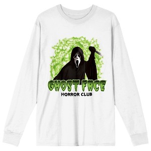 Ghostface Horror Club Neon Green Smoke Adult White Crew Neck Long Sleeve Tee - 1 of 4