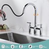 WOWOW Double Handle Bridge Kitchen Faucet with 3-Spray Patterns and 360 Degrees Rotation Spout - 3 of 4