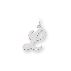 Black Bow Jewelry 14k White Gold, Ella Collection, LG Fancy Script Initial Pendant A-W - 1 of 4