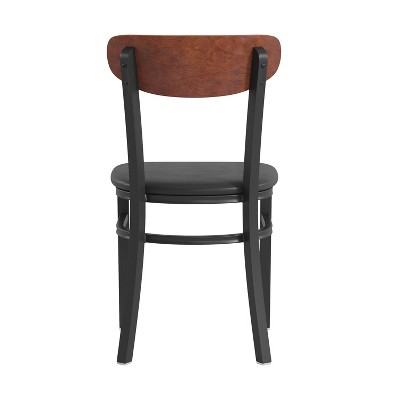 Wright Modern Commercial Black Steel Chair with Walnut Boomerang Back
