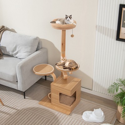 Natural Oak 51" Tall Cat Tree with Plush Perch and Condo