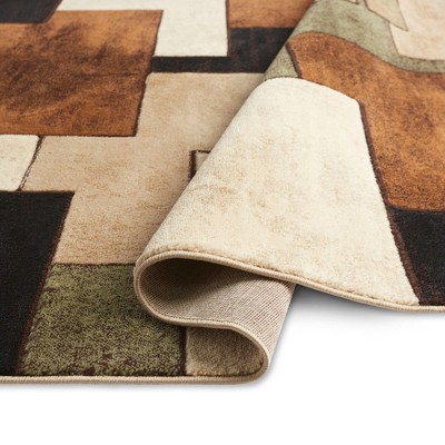 Mason Brown and Green Geometric Polypropylene Area Rug 7'10" x 10'6"