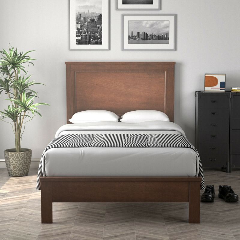 Costway Twin/Full/Queen Size Bed Frame Platform Slat High Headboard Bedroom Rubber Wood Leg, 4 of 11