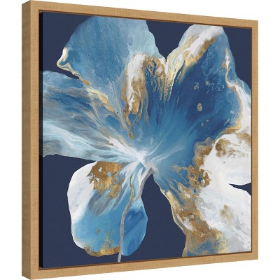 Blue and Gold Abstract Flower Canvas Print with Wood Frame