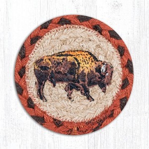 Earth Rugs Buffalo Coaster – 5"x5" Braided Natural Fiber Drink Mat with Western Buffalo Print for Rustic Lodge Decor - 1 of 3