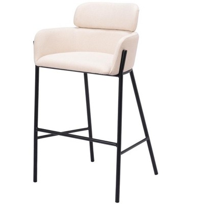 HomeRoots 30" Beige And Black Fabric And Steel Bar Height Bar Chair