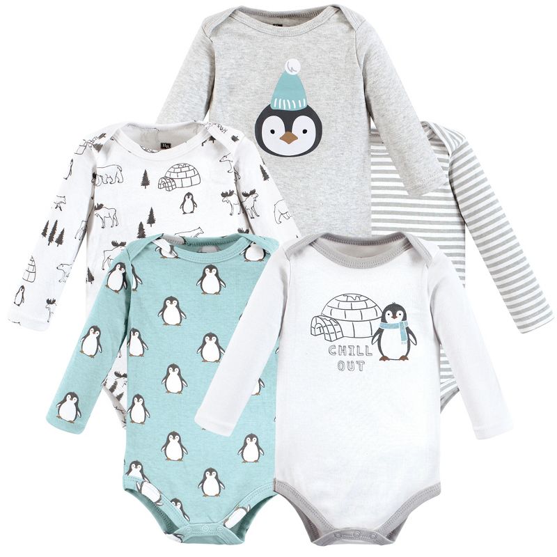 Hudson Baby Unisex Baby Cotton Long-Sleeve Bodysuits, Chill Out Penguin, 1 of 8