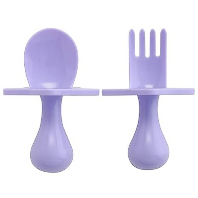 Image of Nooli First Self-Feeding Utensils: USA-Made Spoon & Fork Set for Babies, Lavender