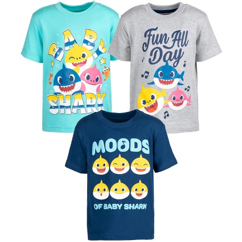 Pinkfong Shark Daddy Shark Mommy Shark Toddler 3 Pack T- shirts Blue / Grey 4t : Target