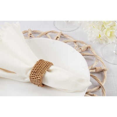 Set of 4 Caramel Woven Rattan Napkin Rings