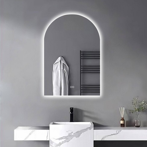 Dovelina Led Wall Mounted Back Lit Mirror With Anti-fog Modern Arched ...