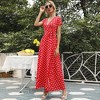 Coolmee Women's Bohemian Floral Printed Wrap V Neck Dress Polka Dots Short Sleeve Split Beach Party Maxi Dres - 2 of 4
