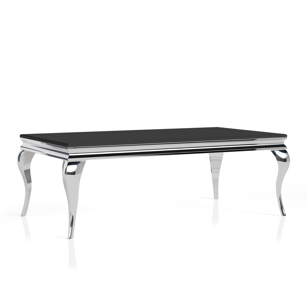 miBasics Forge Glam Glass Top Coffee Table Black/Silver: Luxury Rectangle Center Table, Steel Frame, 75lb Capacity