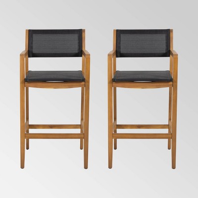 Fairfax 2pk Acacia Wood Bar Stools - Teak/Black - Christopher Knight Home