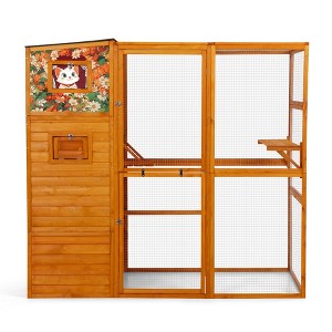 Bencmate Pet Crates and Houses Cat Enclosure Window Weatherproof Roof 2 Resting Rooms 2 Platforms for Outdoor Patio Deck, Orange, 76.18"*33.46"*70.08" - 1 of 4